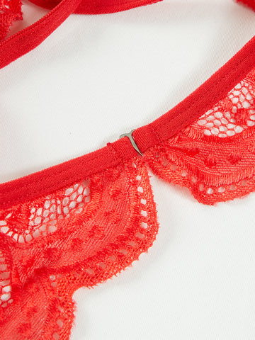 Floral Lace Seethough Criss Cross Teddy Bodysuit
