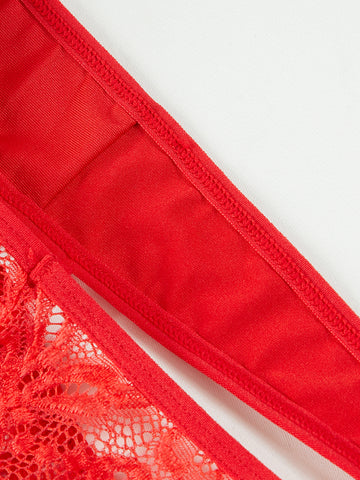 Floral Lace Seethough Criss Cross Teddy Bodysuit