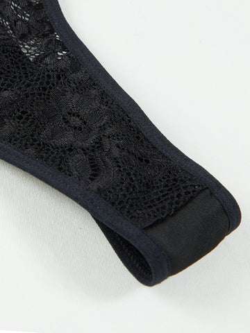 Floral Lace Seethough Criss Cross Teddy Bodysuit