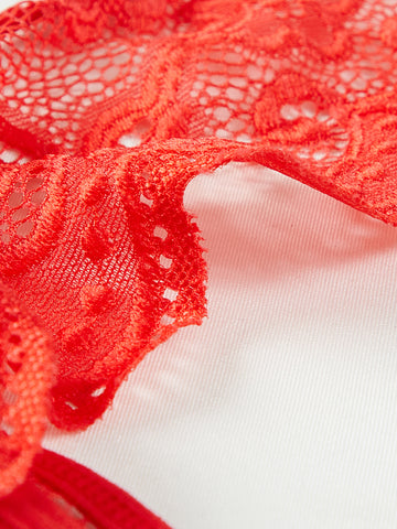 Floral Lace Seethough Criss Cross Teddy Bodysuit