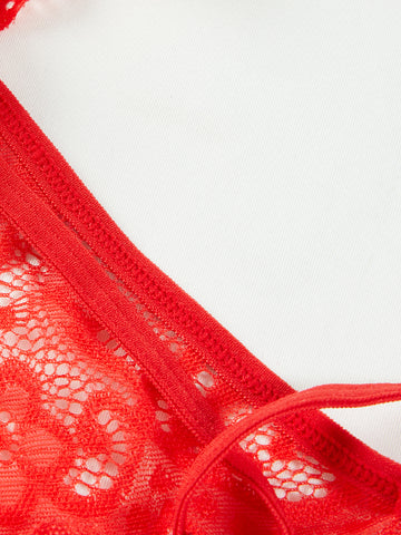 Floral Lace Seethough Criss Cross Teddy Bodysuit