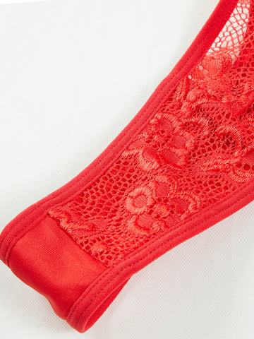 Floral Lace Seethough Criss Cross Teddy Bodysuit