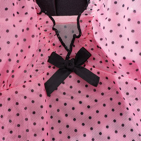Women's Sexy Polka Dot Mesh Nightdress Set with Bow