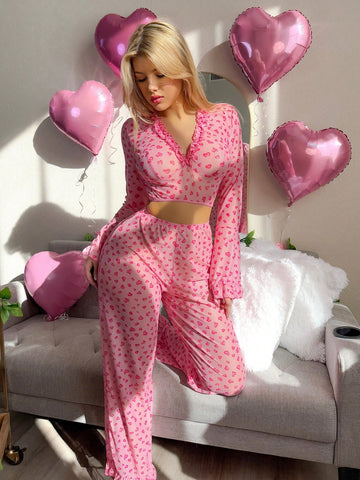 Sheer Breathable Heart Polka Dot Nightgown Set