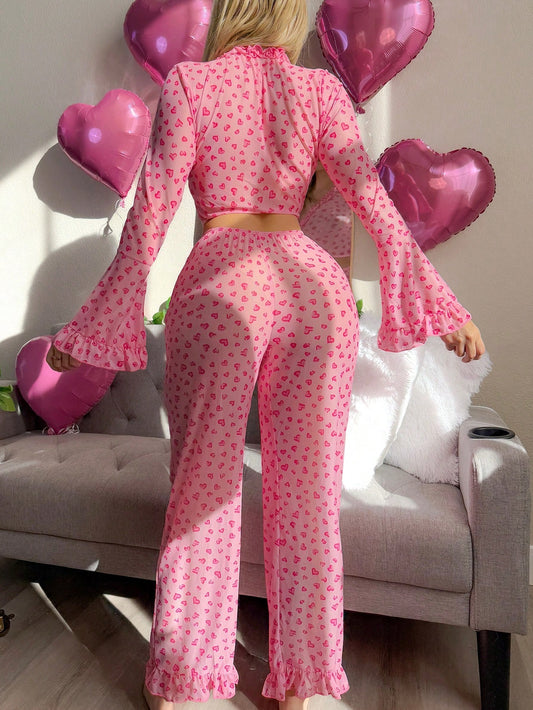 Sheer Breathable Heart Polka Dot Nightgown Set