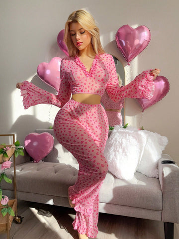 Sheer Breathable Heart Polka Dot Nightgown Set